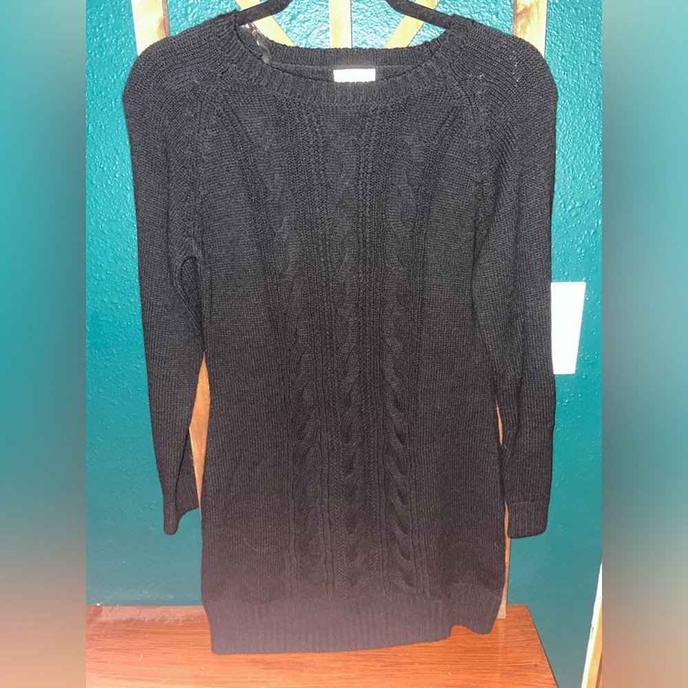 Black Cable Knit Sweater Dress